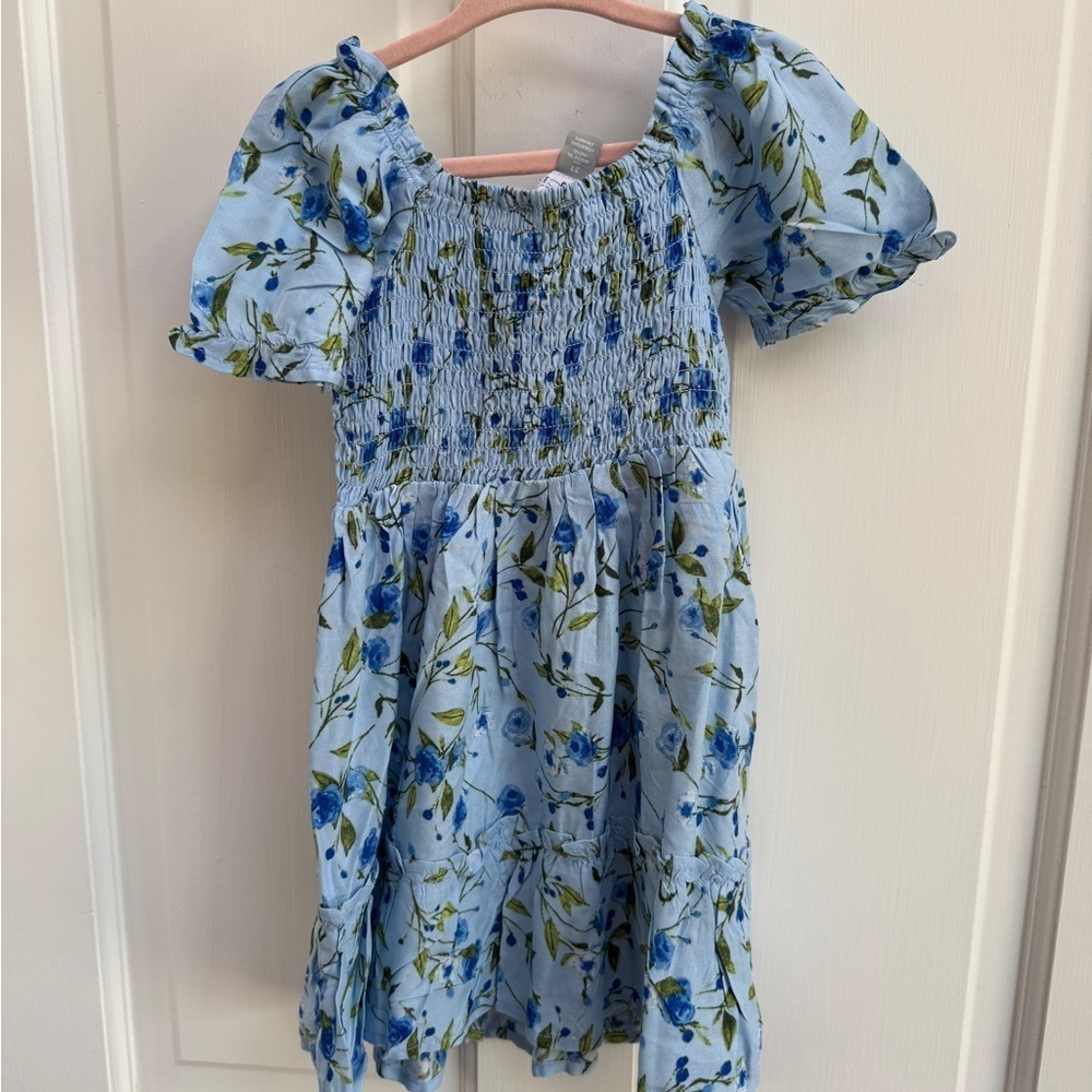 🎊HP🎊NWT The Children's Place 3T Girl Blue Floral Smocked Puff Short Sleeve Dress - Picture 6 of 6